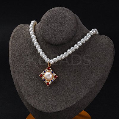 PVD Vacuum Plating 304 Stainless Steel Colorful Cubic Zirconia Rhombus Pendant Necklaces STAS-Z114-23G-1