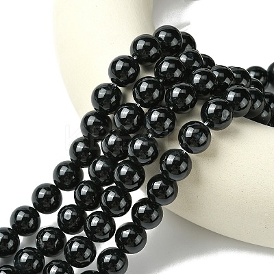 Natural Black Onyx Round Beads Strand G-L087-12mm-01-1