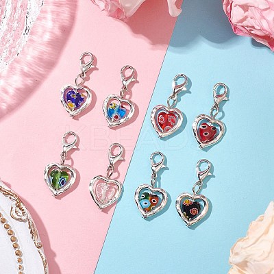 Heart Millefiori Glass & Alloy Pendant Decorations HJEW-JM02836-1