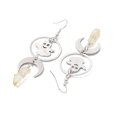 Natural Quartz Crystal & 201 Stainless Steel Dangle Earrings EJEW-TA00429-1