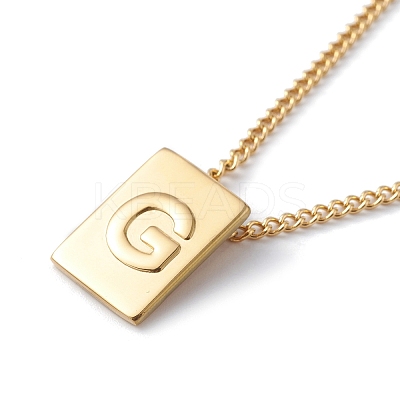 Stainless Steel Initial Letter Rectangle Pendant Necklace for Men Women NJEW-E090-01G-07-1