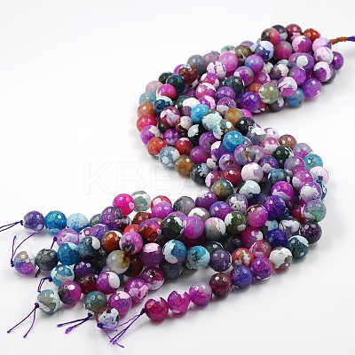 Dyed Natural Fire Crackle Agate Faceted Round Bead Strands G-O038-24E-1