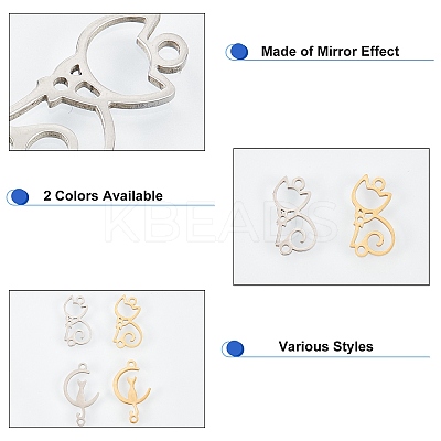 16Pcs 4 Style 201 Stainless Steel Kitten Links/Connectors STAS-DC0001-73-1
