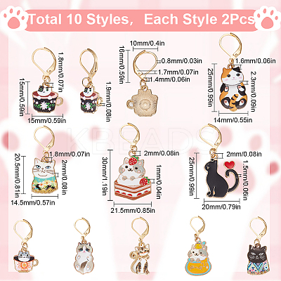 20Pcs 10 Style Alloy Enamel Cat Charm Locking Stitch Markers HJEW-SC0001-29-1