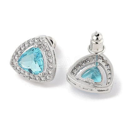 Brass Pave Cubic Zirconia Triangle Stud Earrings for Women EJEW-I304-22P-02-1