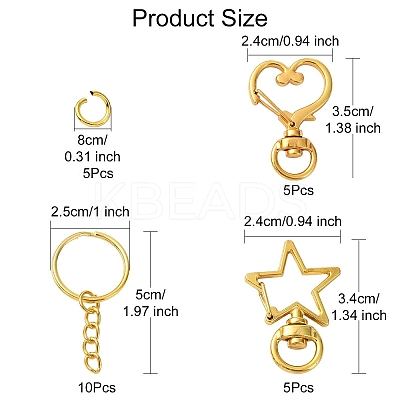 10Set 2 Styles Star Alloy Swivel Clasps with 10Pcs Iron Split Key Rings PURS-YW0001-01A-1
