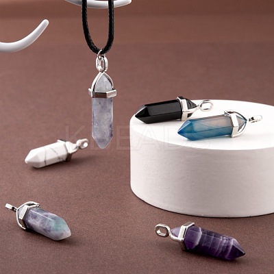 5Pcs 5 Style Natural Mixed Gemstone Pointed Pendants G-FS0001-31-1
