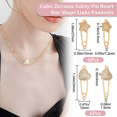 6Pcs 2 Styles Brass Micro Pave Cubic Zirconia Connector Charms KK-BBC0005-56-1