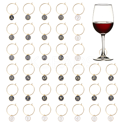 3 Sets 2 Style Alloy Enamel Charms Flat Round with Alphabet & Number ENAM-FH0001-14-1