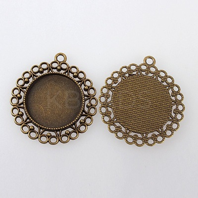 Vintage Tibetan Style Alloy Flower Pendant Cabochon Bezel Settings X-TIBEP-M018-118AB-NF-1