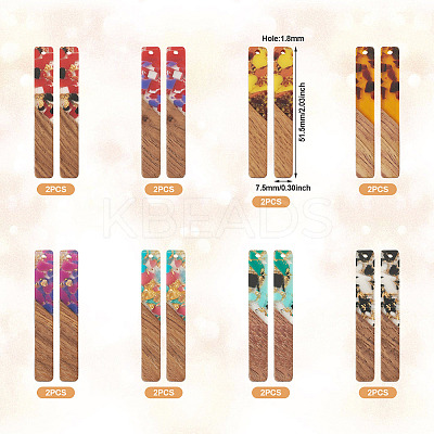 16Pcs 8 Styles Transparent Resin & Walnut Wood Big Pendants RESI-BT0001-32-1