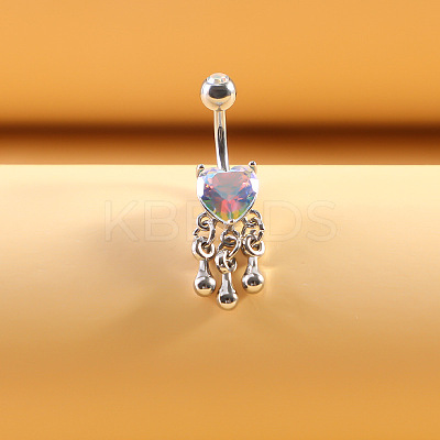 316L Surgical Stainless Steel Colorful Cubic Zirconia Heart Curved Barbell Dangle Belly Rings WG4CABC-04-1