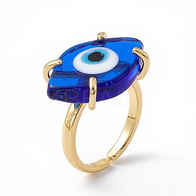 Lampwork Oval with Evil Eye Open Cuff Ring RJEW-I086-13G-1