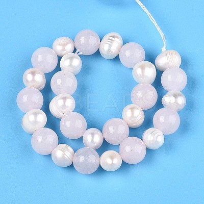 Dyed Natural White Jade Round & Natural Cultured Freshwater Pearl Grooved Potato Beads Strands PEAR-N019-03-1