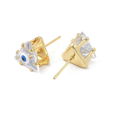 Triangle Glass with Enamel Evil Eye Stud Earrings EJEW-P210-01G-07-1