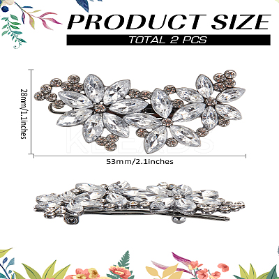 2Pcs Flower Alloy Rhinestone Hair Barrettes for Women Girls MRMJ-LP0001-02-1
