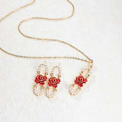 Plastic Beaded Oval with Flower Jewelry Set YW1382-2-1