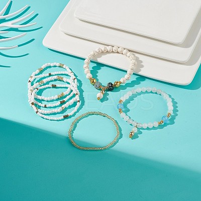 7Pcs 7 Style Natural Dyed Malaysia Jade & Agate & Glass Seed Beaded Stretch Bracelets Set BJEW-JB08892-02-1