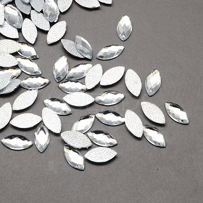 Transparent Faceted Horse Eye Acrylic Hotfix Rhinestone Flat Back Cabochons for Garment Design GACR-Q003-9x20mm-01-1