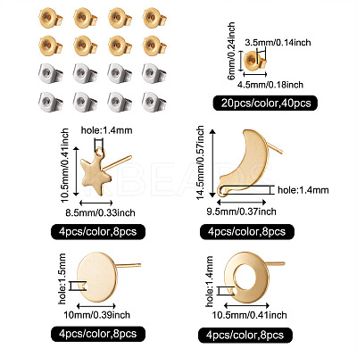 304 Stainless Steel Stud Earring Findings STAS-YS0001-08-1