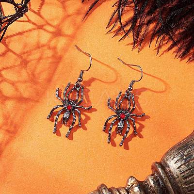 Alloy Rhinestone Spider Dangle Earrings EJEW-JE06655-01-1