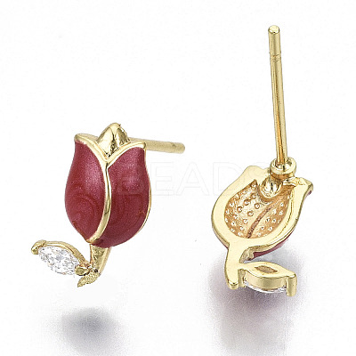 Brass Micro Pave Clear Cubic Zirconia Stud Earring KK-N232-118B-NF-1