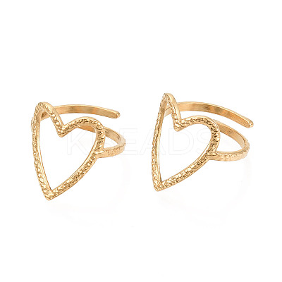 Ion Plating(IP) 304 Stainless Steel Heart Cuff Ring RJEW-N038-123LG-1
