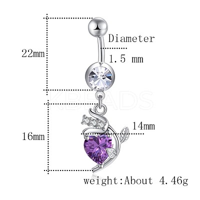 Brass Cubic Zirconia Navel Ring AJEW-EE0004-34B-1