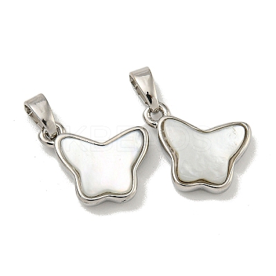 Rack Plating Brass Pave Natural White Shell Butterfly Charms KK-U025-01P-01-1