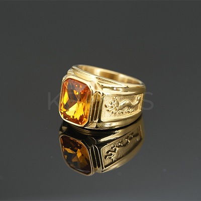 304 Stainless Steel with Cubic Zirconia Dragon Pattern Finger Rings for Men FS-WGD623F-13-1