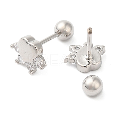 Heart Bow Brass Micro Pave Clear Cubic Zirconia Cartilage Earrings EJEW-L289-03P-02-1