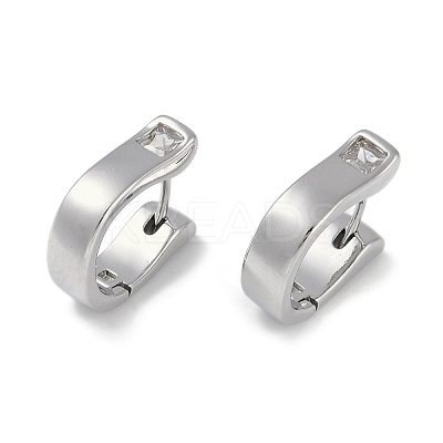 Brass Micro Pave Clear Cubic Zirconia Hoop Earrings EJEW-L292-007P-1