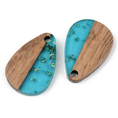 Transparent Resin & Walnut Wood Pendants X-RESI-S389-027A-B03-1