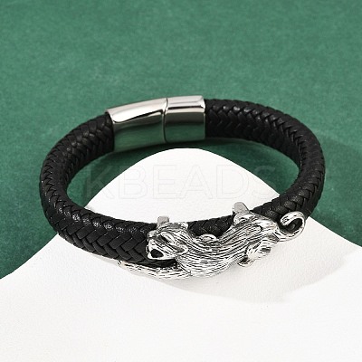 11.5MM Microfiber Leather Braided Cord Leopard Bracelets BJEW-H631-02AS-01-1