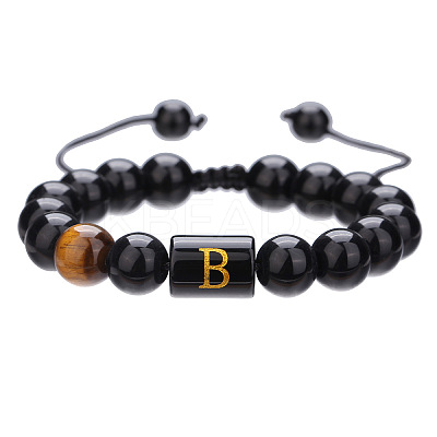 Adjustable Natural Tiger Eye and Glass Beaded Braided Bead Bracelets for Men Women FS-WGD7D76-02-1