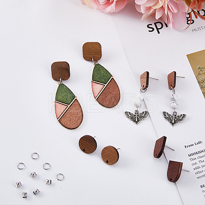 40Pcs 4 Style Arch & Flat Round & Square & Trapezoid Wood Stud Earring Findings FIND-DC0004-47-1