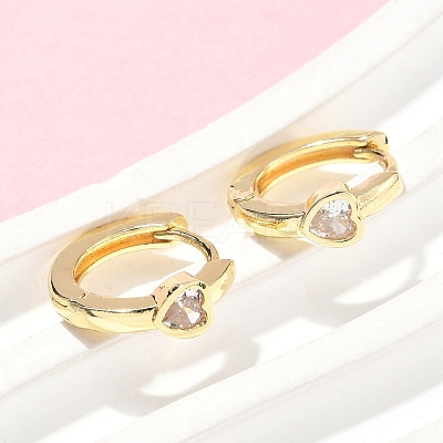 Heart Brass Micro Pave Clear Cubic Zirconia Hoop Earrings EJEW-Z102-28G-1