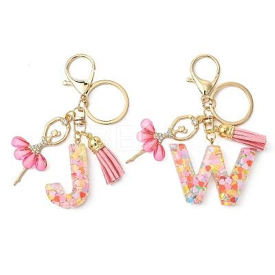 Letter A~Z Transparent Glitter Resin Pendant Keychains KEYC-FZ00024-04-1