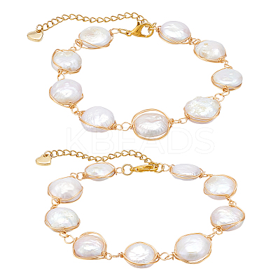 2Pcs Natural Keshi Pearl Link Bracelets for Women BJEW-UN00016-1