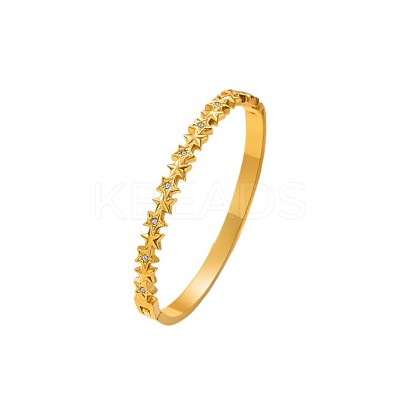 304 Stainless Steel Micro Pave Clear Cubic Zirconia Star Hinged Cuff Bangles for Women WG9322F-02-1
