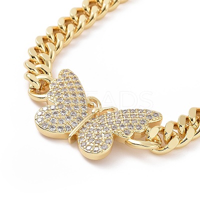 Clear Cubic Zirconia Butterfly Link Bracelet BJEW-B068-07-1