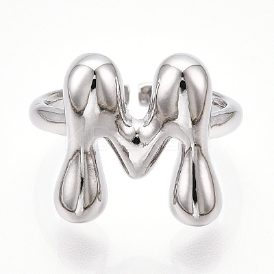 Initials Brass Open Cuff Ring for Women RJEW-N046-02M-P-1