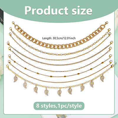 8Pcs Iron & 304 Stainless Steel & Aluminum Chain Baseball Cap Chains HJEW-DC00070-1