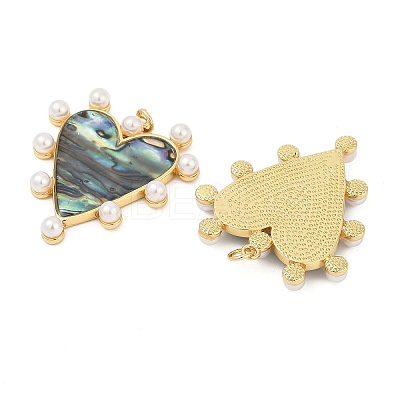 Brass Pave Natural Paua Shell Pendants KK-U058-25G-01-1