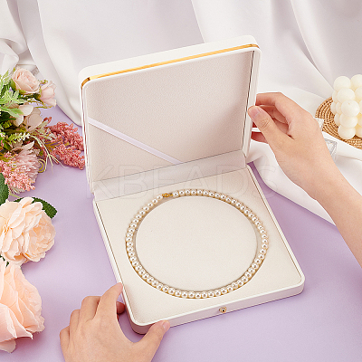 Square PU Leather Pearl Necklace Box LBOX-WH0002-06B-1