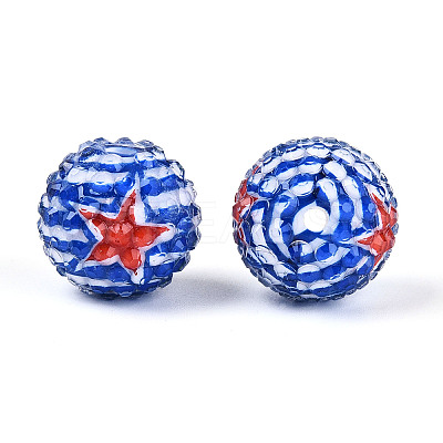 Independence Day Opaque Acrylic Round Beads OACR-T029-07A-1