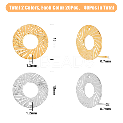40Pcs 2 Colors 201 Stainless Steel Stud Earring Findings STAS-DC0011-65-1