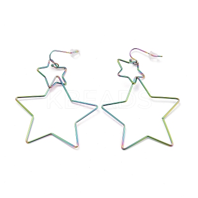 Interlock Double Open Star Dangle Earrings EJEW-C007-01M-1