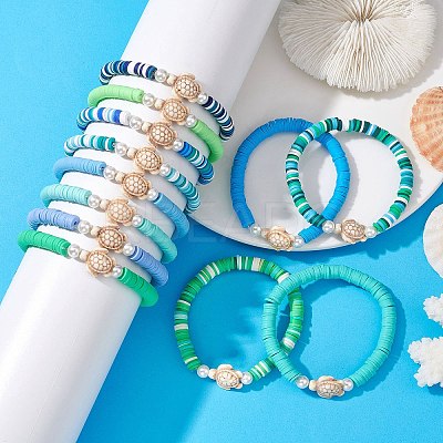 12Pcs 12 Style Synthetic Turquoise Tortoise Stretch Bracelets Set BJEW-JB10097-1