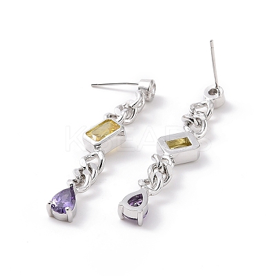 Colorful Cubic Zirconia Teardrop with Rhombus Dangle Earrings EJEW-P206-14P-1
